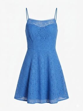 The Limited Blue Lace Overlay Fit and Flare Spaghetti Strap Cocktail Dress